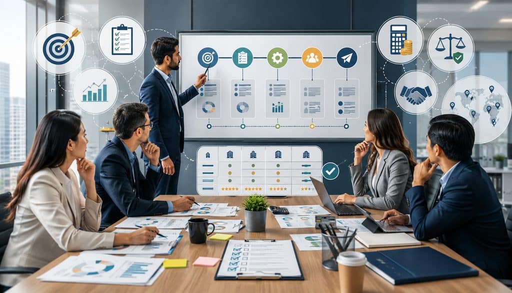 Business team defining RFP objectives before vendor selection